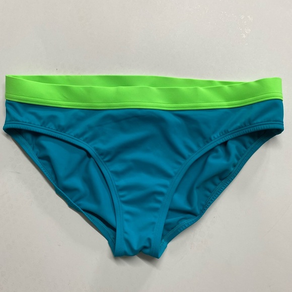 Nike Blue and Neon Green Swimsuit Bikini Bottom Mid Rise Sz 12 NWOT - Picture 1 of 3